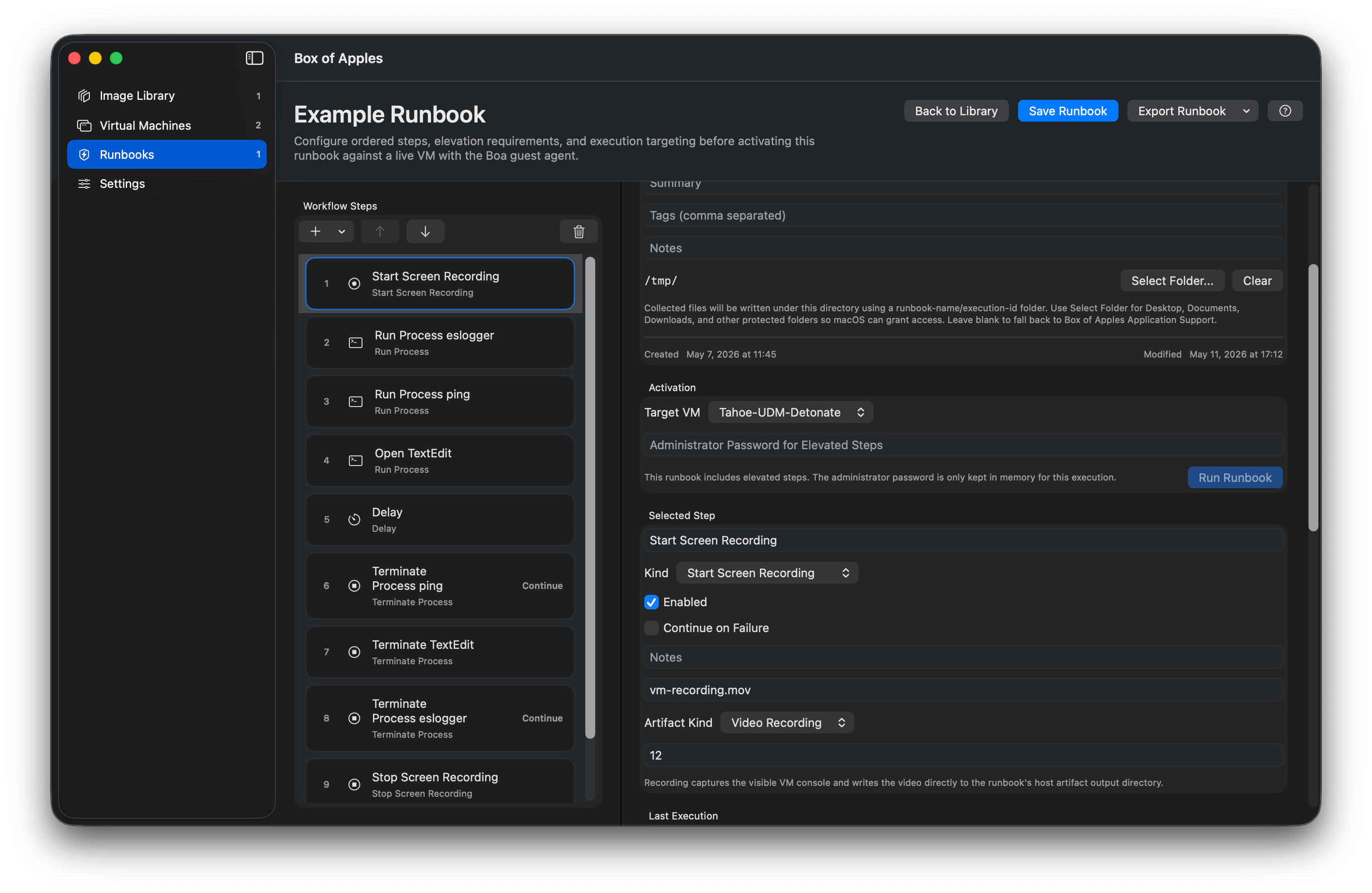 Box of Apples Runbook builder screenshot