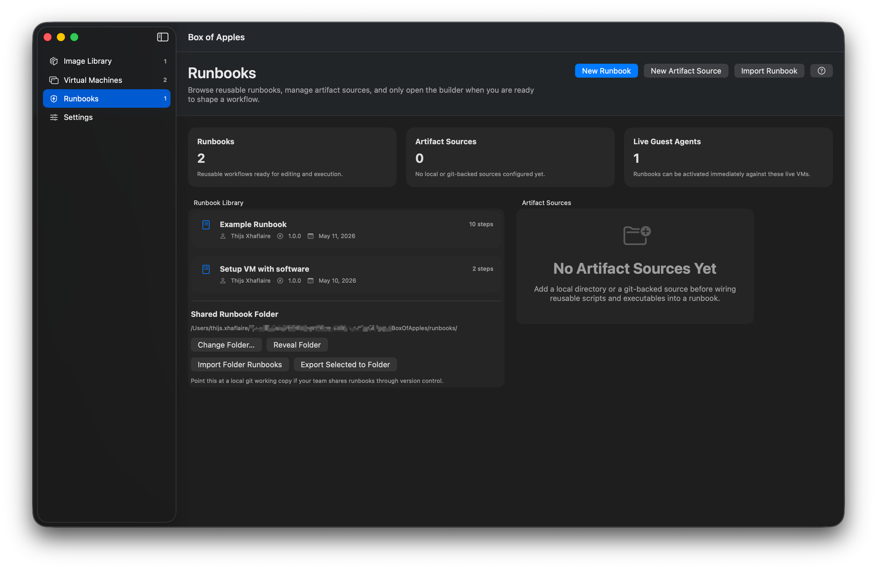 Box of Apples Runbooks overview screenshot